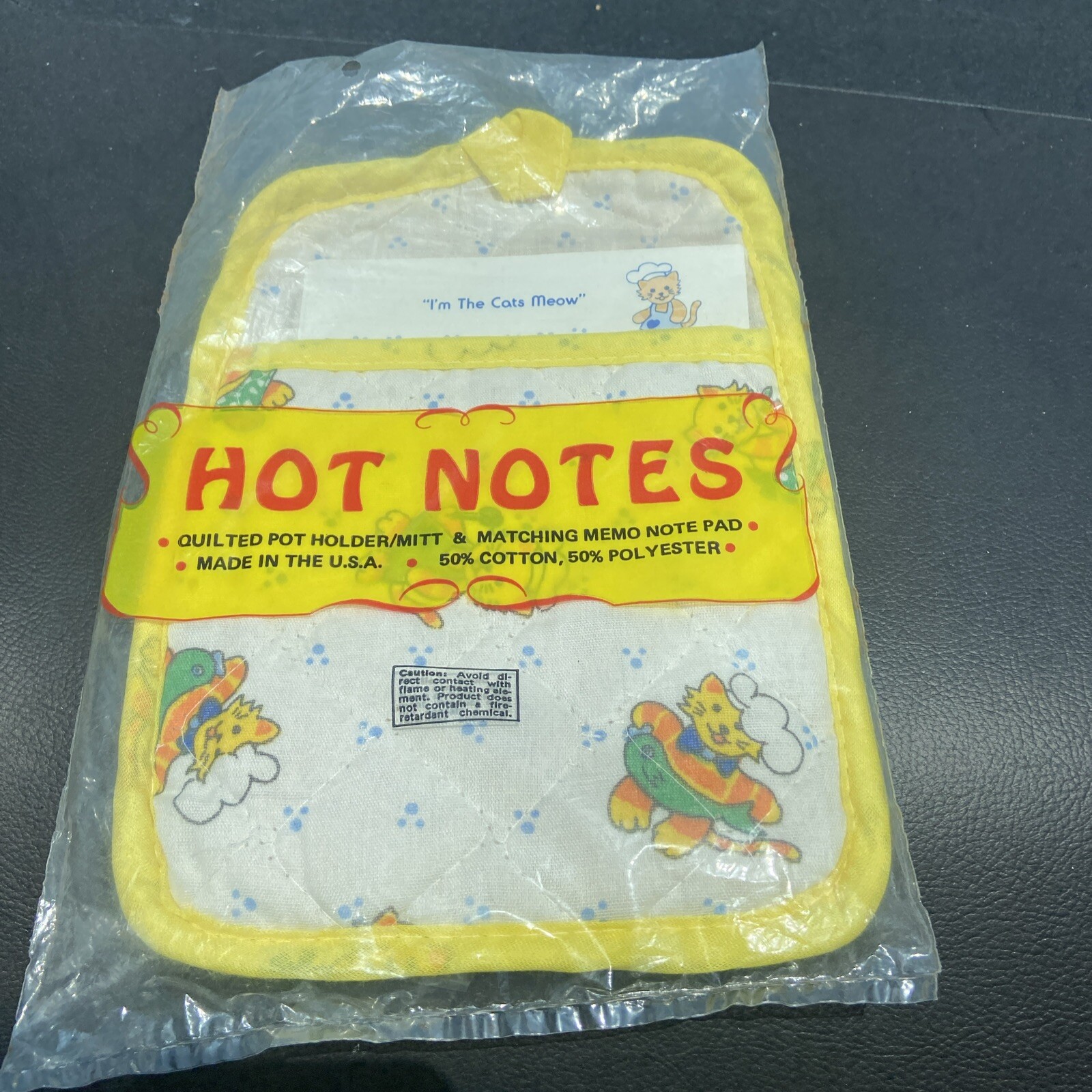 Vtg 2 Sealed Hot Notes Oven Mitt Pot Holders With Memo Note Pad W Cat ...