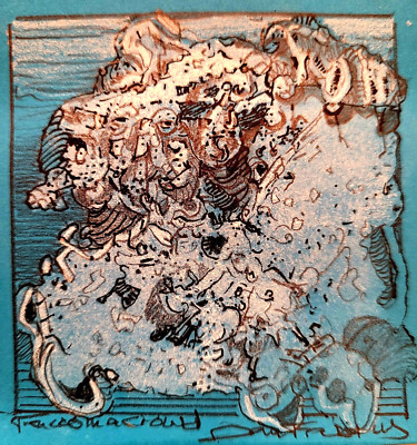 Surrealist, Impressionist, pastel drawing- Faces In A Crowd