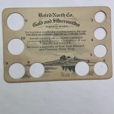 Victorian trade card Baird North Jeweler Salem MA 1880s die cut Ring Sizer A76-2