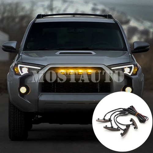 For Toyota 4Runner TRD Pro Grille 4pcs Front Grille LED Amber Lights