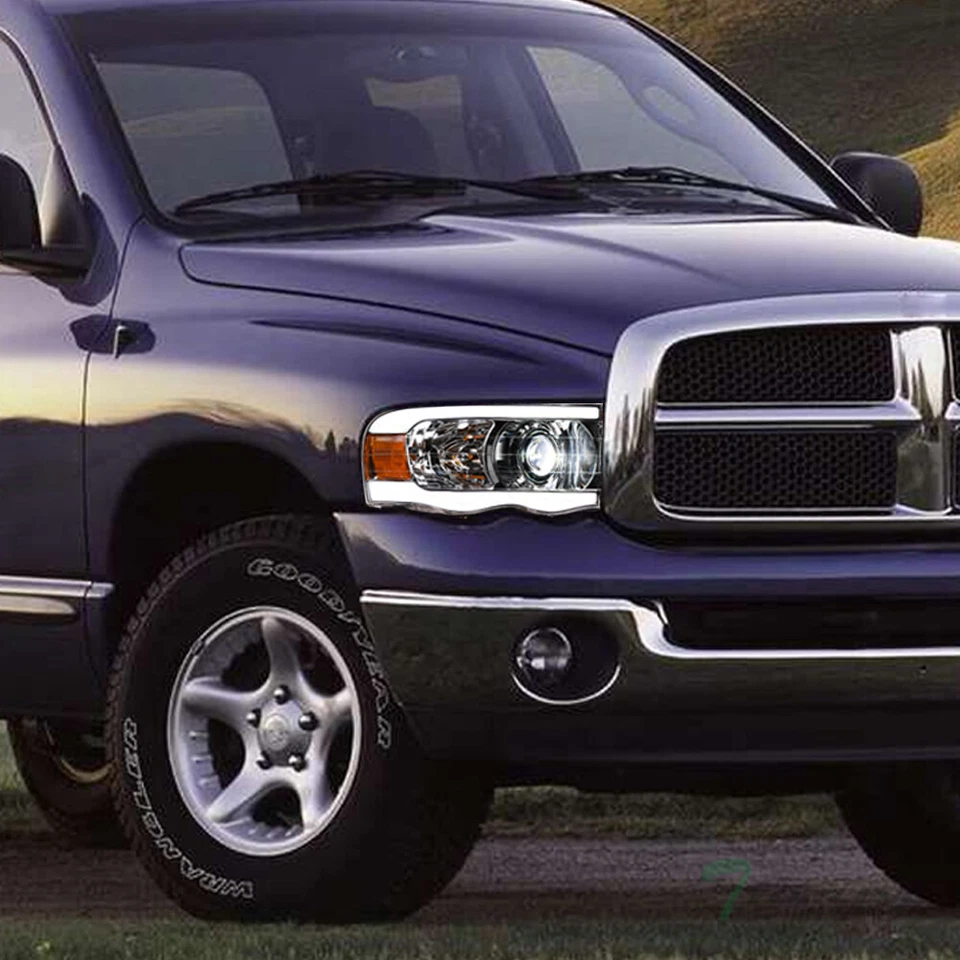 Topline For 2002-2005 Dodge Ram Full LED Strip Projector Headlights Amber Chrome Foto 2 de 4