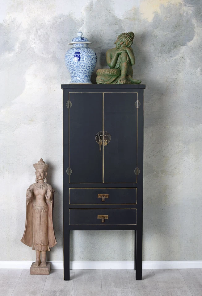 China Schrank Hochschrank Highboard Asia Möbel Hochzeitsschrank Schwarz Kommode - Bild 2 von 4