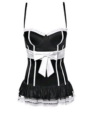 La Senza Corset Bustier XS Black White Maid Lingerie Ribbon Lace Push-Up 32B/34A