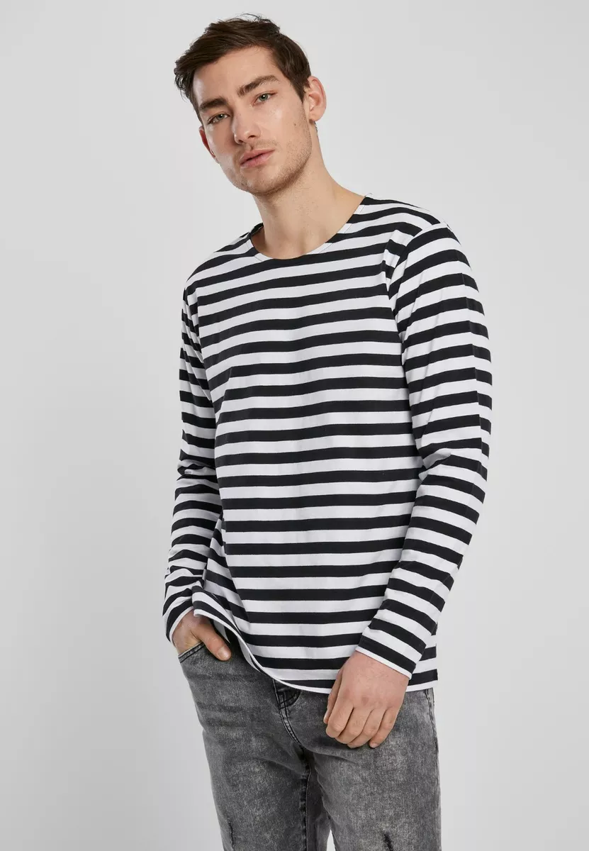 URBAN CLASSICS Maglia Maglietta T shirt uomo a righe Bianco Nero Over sizes