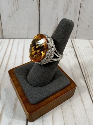 Large Oval Citrine Statement Ring, Size 8, Stamp .925 Silver - Picture 6 of 20