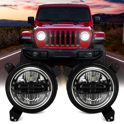Combo 7'' LED Headlights With Hi/Lo DRL+9'' Bracket For Jeep Wrangler JL 2018-25