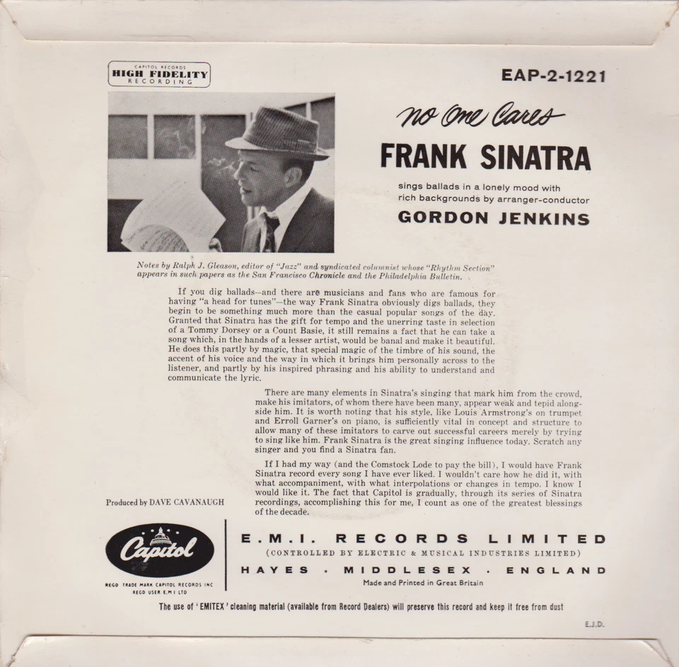 Frank Sinatra – No One Cares (Part 2) (Capitol 1959) 7" vinyl EP VG/VG - Image 2 of 4