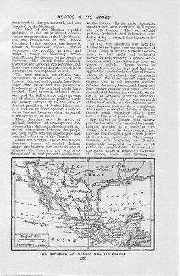 MAP THE REPUBLIC OF MEXICO AND ITS PEOPLE c 1920 OLD ILLUSTRATION PRINT