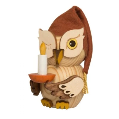 Drechslerei Kuhnert Mini Eule Schlafmütze Holzfigur Erzgebirge Handarbeit Deko - Bild 1 von 4