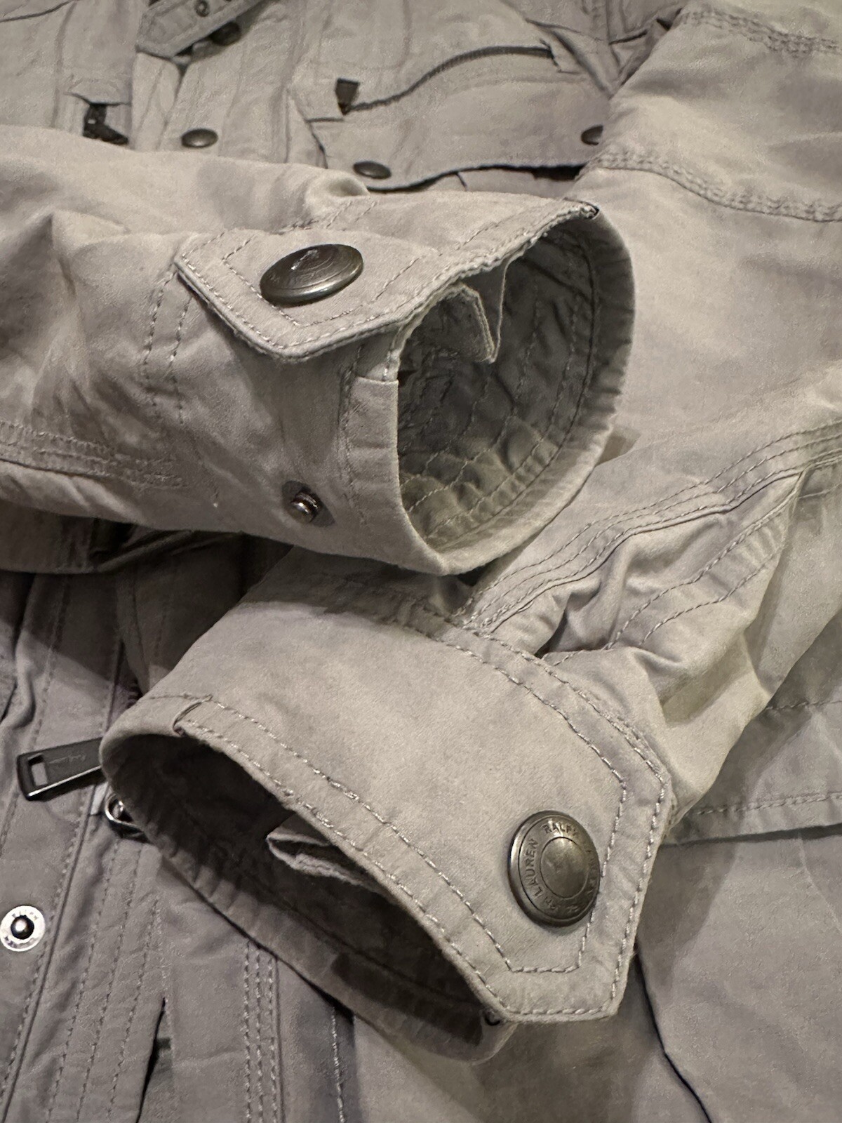Ralph Lauren Black Label Gent’s Sz  Medium Coated Biker Belted Jacket Light Gray image 5