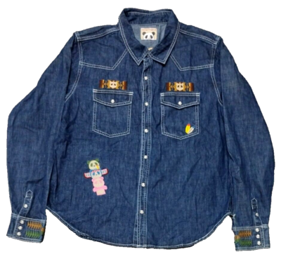PANDIESTA JAPAN Panda Native Embroidery Pearl Snap Denim Jeans