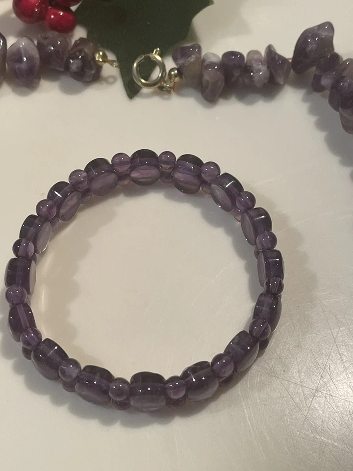 Collana e bracciale ametista  naturale lucidata vintage pietre dure - Immagine 3 di 4