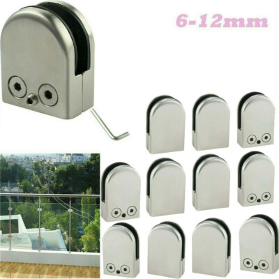 12PCS 10-12mm Stainless Steel Glass Clamp 304 Clip Flat Back Bracket Handrail UK