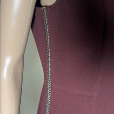 Ann Taylor maroon sleeveless fit flare dress with brown braided leather accent 4