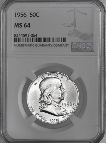 1956-P  50C FRANKLIN SILVER HALF DOLLAR  "PHILADELPHIA"  NGC MS64  #8344591-064