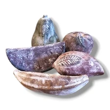 Vintage 5 Piece Terracotta Weathered Fruit And Root Vegetable Decorative Display