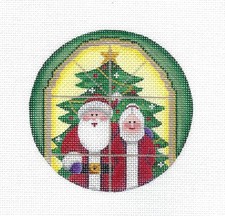 SP.ORDER  Santa  Mrs. Claus and Christmas Tree Needlepoint Canvas Rebecca Wood