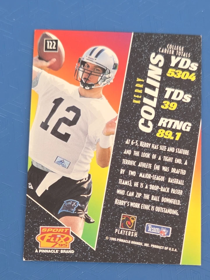 1995 Sportflix RC #122 Kerry Collins Carolina Panthers FOOTBALL Card 6G - Image 2 of 2