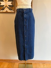 Vintage Ralph Lauren Blue Denim Button-Front Midi Skirt size 10