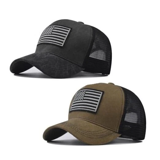 American Flag Trucker Hats, 2 Pieces USA hat for Men and Women - One Size Black