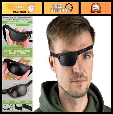 Handmade Black Leather Eye Patch with Soft Foam Padding - Slim Design for Adults