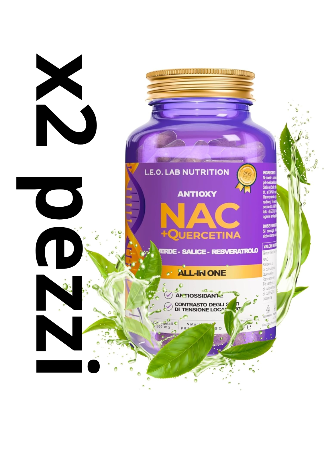 x2 pezzi NAC N-Acetil-Cisteina 600mg 120 Capsule - Con Quercetina