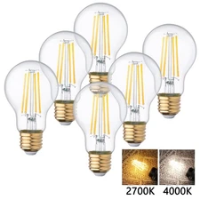 6-Pack E26 Vintage Edison Bulbs 8W A19 Dimmable Filament Light Bulbs 2700K/4000K
