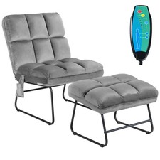 Costway Massage Chair Velvet Accent Sofa Chair w/ Ottoman  Remote Control Grey