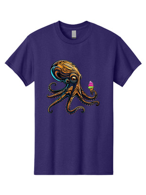 Octopus-With-Ice-Cream-4 Mens Graphic Tee, 100% Cotton, Casual Summer Wear