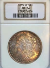 1885-O NGC MS-64 satiny w/gold & blue obverse rim tone Morgan Silver Dollar #351