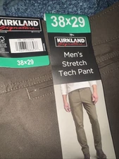 NWT KIRKLAND SIGNATURE Green Stretch Tech Pant 38x29 Zip Pockets Comfort U10