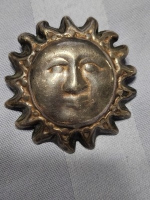 Sterling Silver Sun w/ Face Design Brooch  Mexico  14g 1'' Mother's Day Gift 