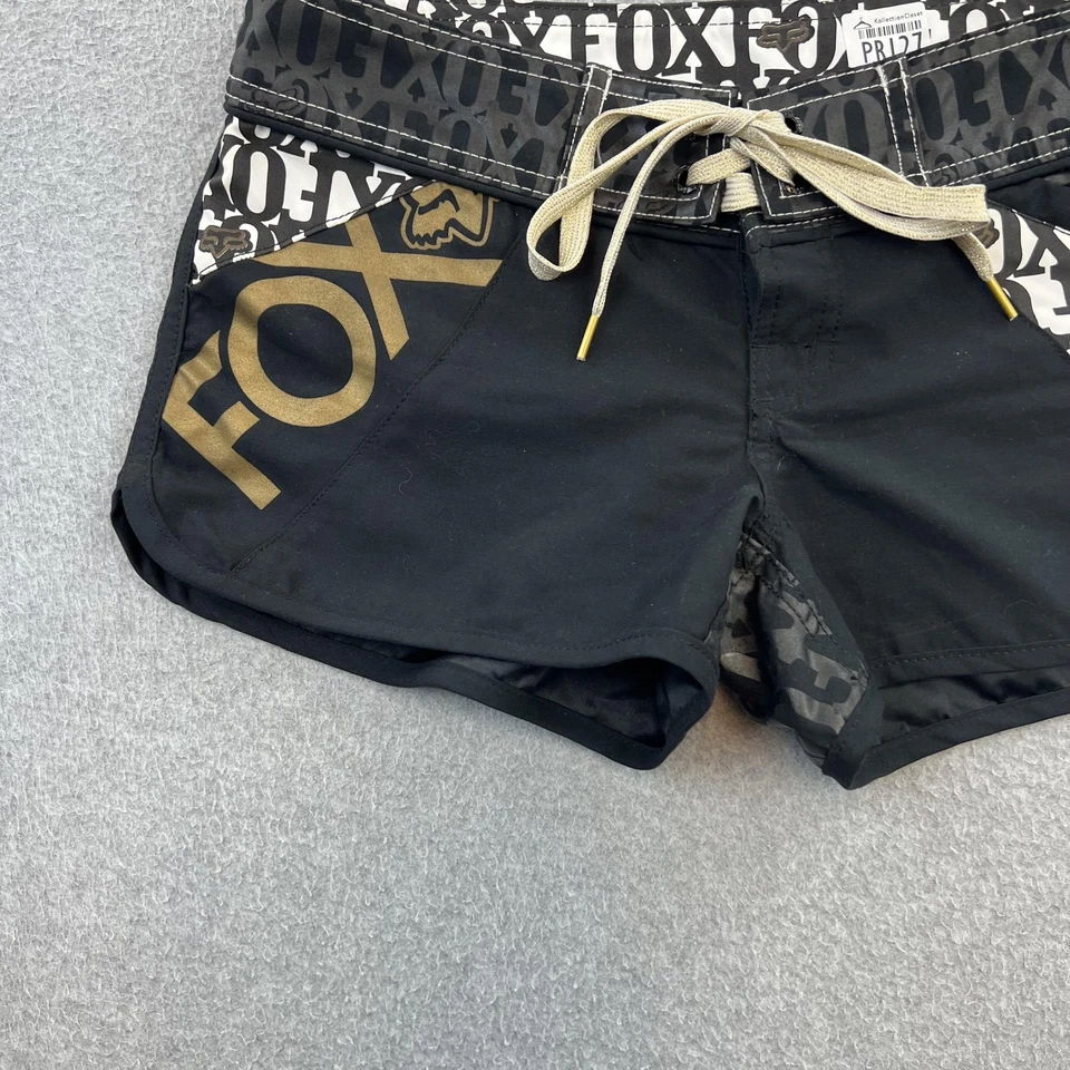 Pantalones cortos Fox Racing para mujer 1 negro logotipo de natación estampado integral con cordones Foto 4 de 4