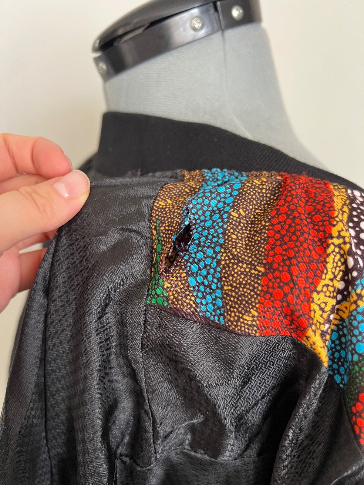 Multicolor Bomber Jacket Zip Abstract Pattern Afr… - image 12