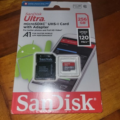 New SanDisk Ultra 256GB Micro SD Class 10 120MB/s UHS-I Memory + Adapter Kit