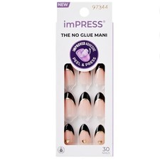 NWT imPRESS Press-On Nails Medium Almond French Black Gold Pink Heart