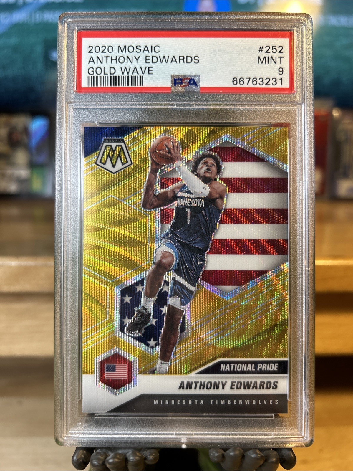 2020 Mosaic Anthony Edwards Gold Wave PSA Mint 9 National Pride (RC)