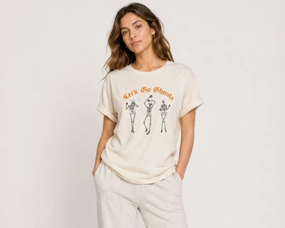 NWT Victoria's Secret PINK Oversized Graphic Tee Let’s Go Ghouls Skeleton Size L - Image 1 of 3