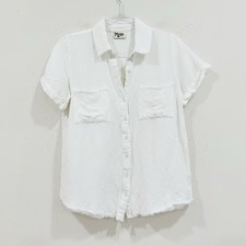 Show Me Your Mumu White Linen Blend Johns Button Down Shirt Raw Hem Small