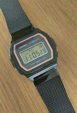 Casio A1000 Digital Watch Positive Display Mod Black Rose Gold Stainless Steel