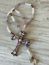 Nicky Butler Moonstone Signed NB Sterling Silver Cross Pendant Beaded Necklace