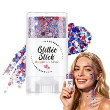 4th of July Red White Blue Glitter Face Body Paint Stick Patriotic American