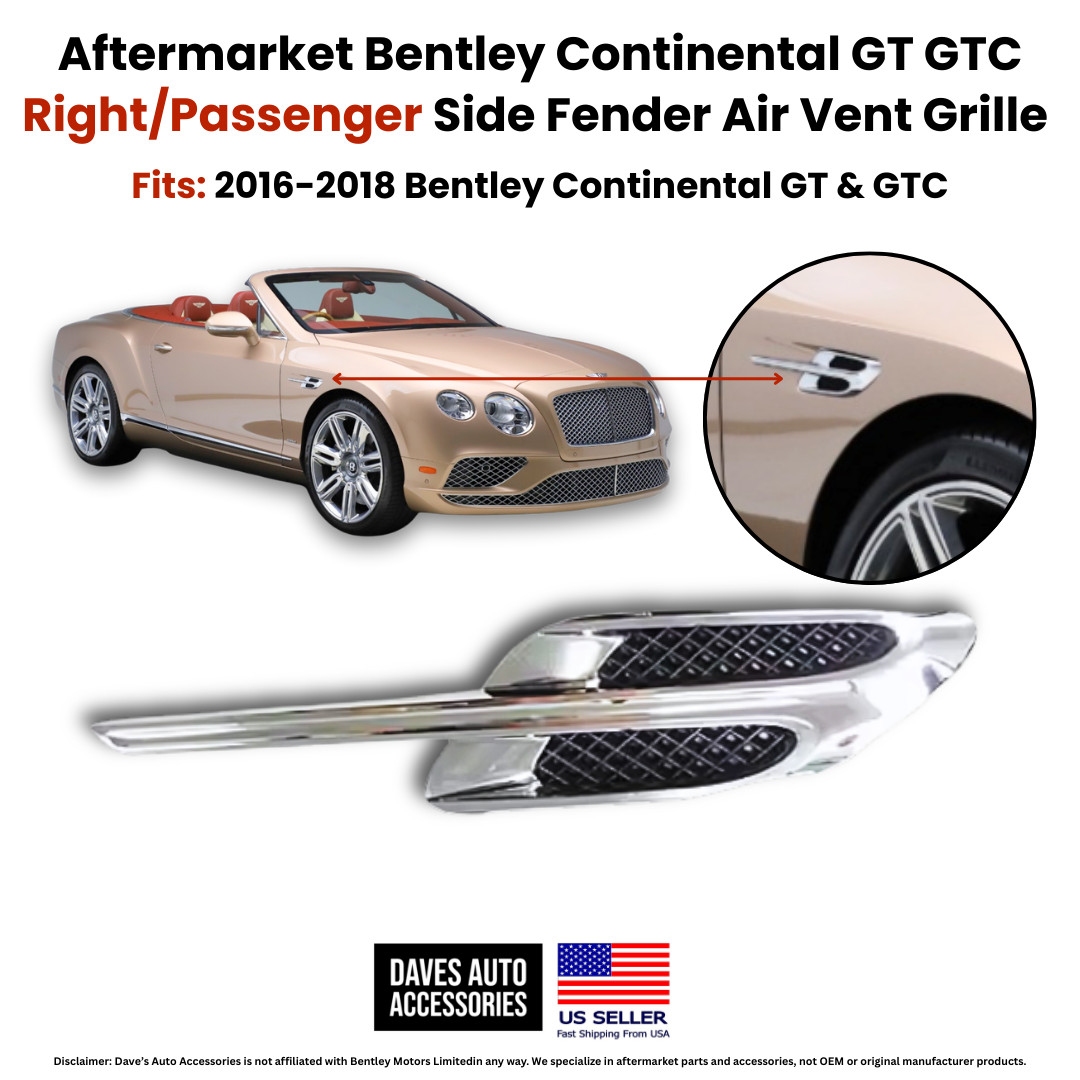 2016-18 Bentley Continental GT GTC Right Side Fender Air Vent Grille