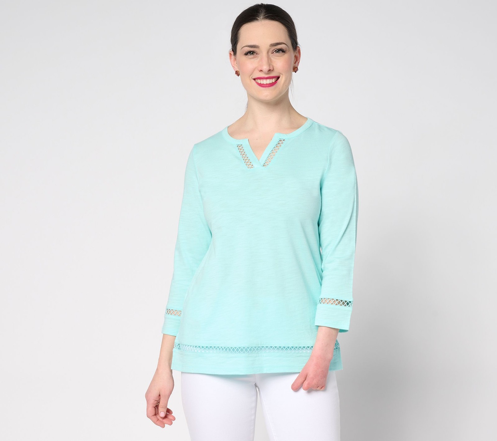Belle by Kim Gravel Women's Top Plus Sz 5X Beach Slub Knit Breezy Blue A683745