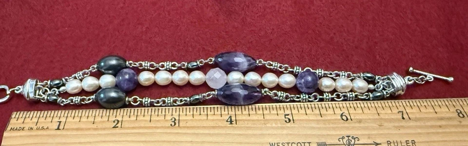 Pulsera Michael Dawkins Plata 925 Amatista Perla y Cuarzo Rosa con Recibo QVC Foto 3 de 4