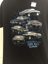 Black T-Shirt w/ "Mopar Or No Car" Script  Multiple Cars Licensed 