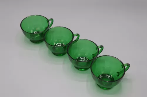Vintage Emerald Green Anchor Hocking Forest Green Glass Punch Mugs, Set of 4