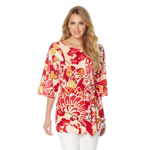 N Natori Printed Knit Textured Caftan Top with Belt 480299-J (M & 1X) - Picture 4 of 5