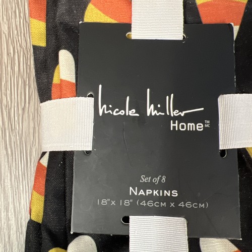 NICOLE MILLER HOME NAPKINS (8) CANDY CORN BLACK 100% POLYESTER 18 X 18 NIP - Picture 2 of 4