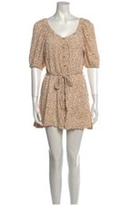 Faithfull The Brand Floral Print Yellow Scoop Neck Mini Dress Women’s Size 6